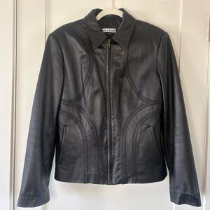 Kia + Kaha Vintage‑Style Real Leather Moto Jacket – Intricate Stitch Detail XL